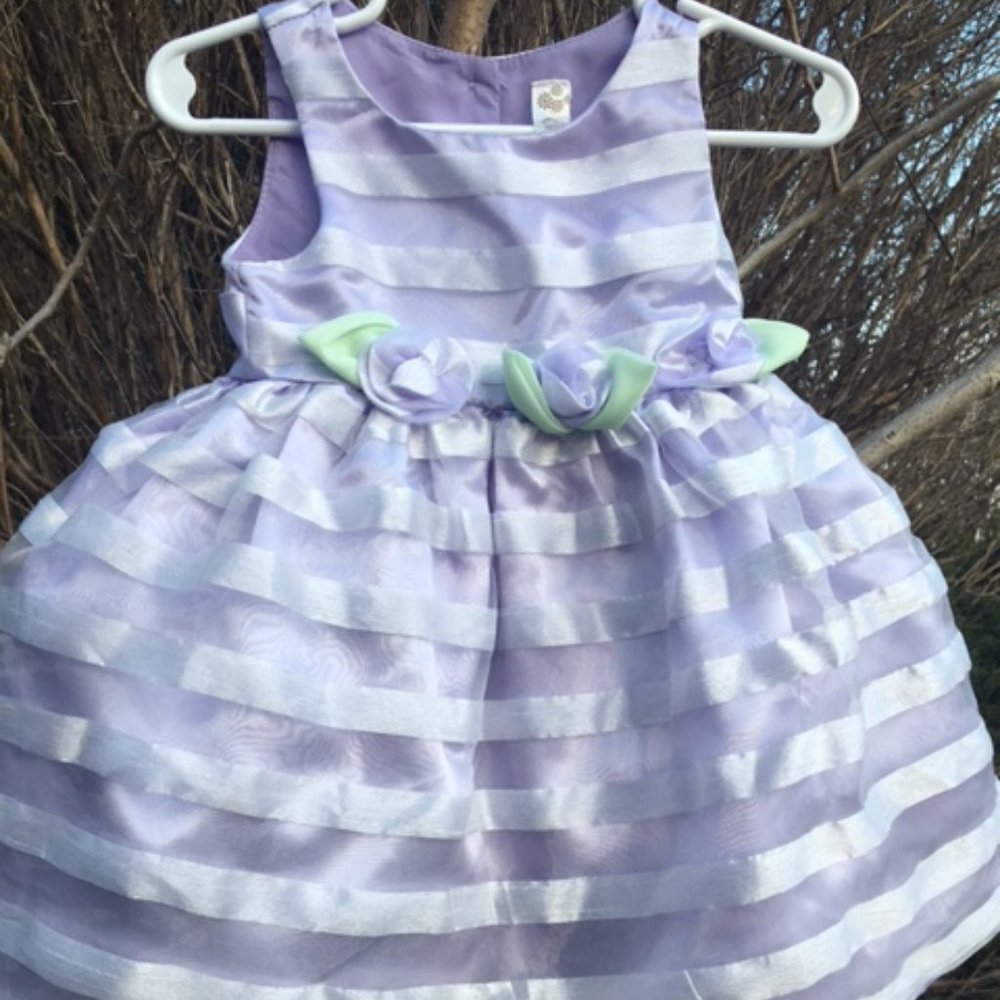 Exquisite, NWOT, Lilac Baby Dress with Rose Buds, & Leaves
